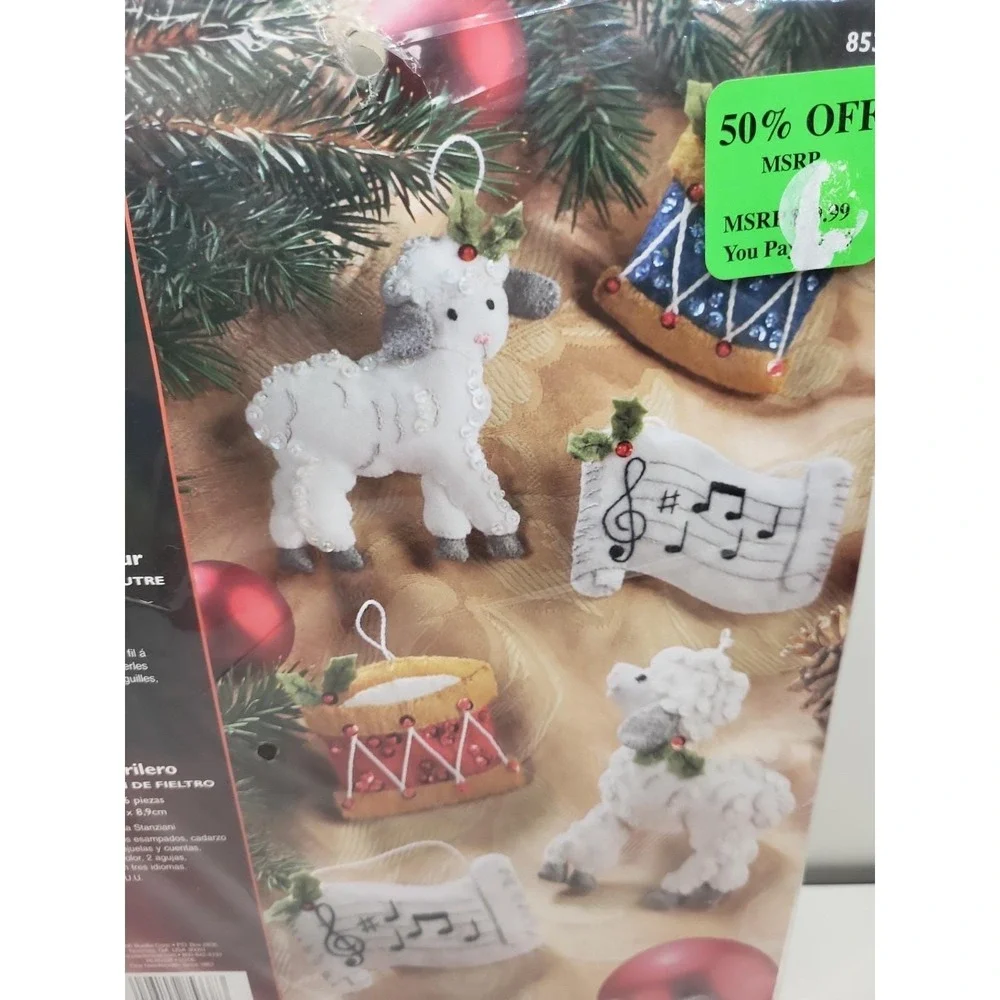 New Bucilla 85338 Drummer Boy Felt Ornament Set Drums Lambs Music - New Rare Kit